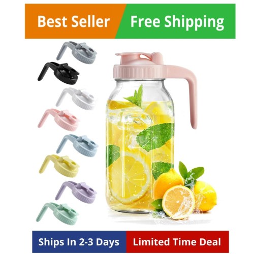 Mason Jar with Pour Spout Lid V-shaped, 2 Quart Iced Tea Pitcher Double Leak ...