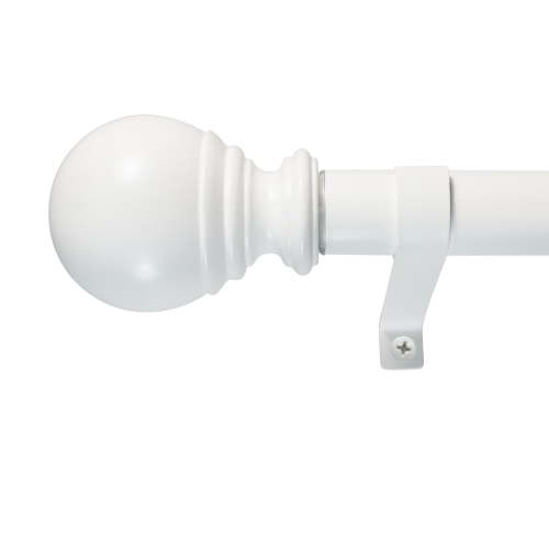 Decopolitan 1" Diameter Ball Telescoping Drapery Rod Set 72-144" White