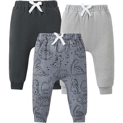Jecson Baby Boy Pants 3-Pack Soft Toddler Joggers with Elastic Waist 3M-3T