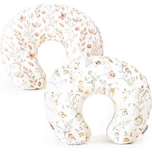GRSSDER 2 Pack Nursing Pillow Covers for Girls, Ultra Soft Stretchy Minky Easy Removable and Universal Fit for Breastfeeding Pillows Snug and Cozy Comfort, Perfect