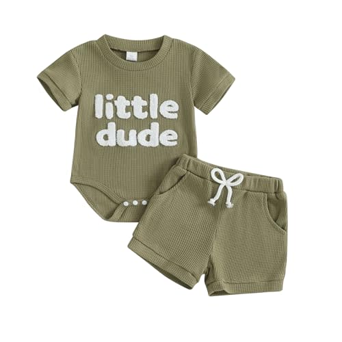 MERSARIPHY Newborn Baby Boy Summer Clothes Mama's Boy Little Dude Short Sleeve Romper Shorts Set Infant Waffle Knit Outfit