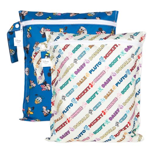 Bumkins - Disney - Waterproof Wet Bag - For Baby, Travel, Swim Suit, Cloth Diapers, Pump Parts, Pool, Gym, Toiletry, Strap to Stroller - Reusable & Easy to Clean - 2pk - Mickey & Friends