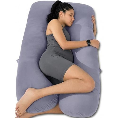QUEEN ROSE Pregnancy Pillows, 60 Inch Cooling U Shaped Body Pillow for Sleeping, Extra Long Maternity Pillow for Pregnant Women, Body Support for Adults, with Soft Silky Cover, Blue