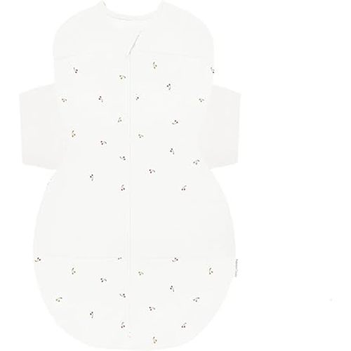 Happiest Baby SNOO Sleep Sack - 100% Organic Cotton Baby Swaddle Blanket - Doctor Designed Promotes Healthy Hip Development (Ivory Cherries, Small)
