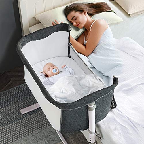 RONBEI Baby Bassinet Bedside Sleeper,Easy to Assemble Bassinets for Baby/Infants, Dark Grey