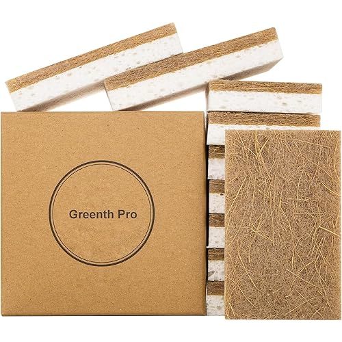 10 Pack Nature Dish Sponge - Natural Kitchen Sponge - Coconut Fiber and Wood Cellulose Scrubber