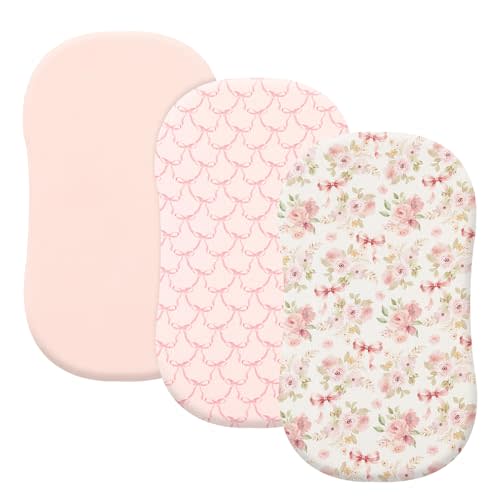 PHF 3 Pack Soft Bassinet Sheets, Floral & Bow Breathable Comfy Cradle Sheets for Baby Boys, No Slip Universal Fit for Most Cradle and Bassinet Mattress, Floral & Bow