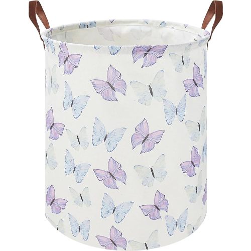 19.7" Butterfly Laundry Basket,Kids Dirty Clothes Hamper,Waterproof Toys Storage Bin,Room Decor,Gift Baskets,Baby Nursery Hamper(Blue & Purple Butterfly)