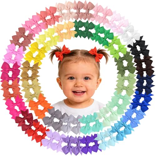 ALinmo Hair Clips for Girls - 80PCS Fully Lined Tiny Alligator Bows in Pairs for Infants and Toddlers | Grosgrain Ribbon Baby Hair Clips Tiny Baby Clip Bows Alligator Clips Hair Accessories for Baby Girls Infants Toddlers
