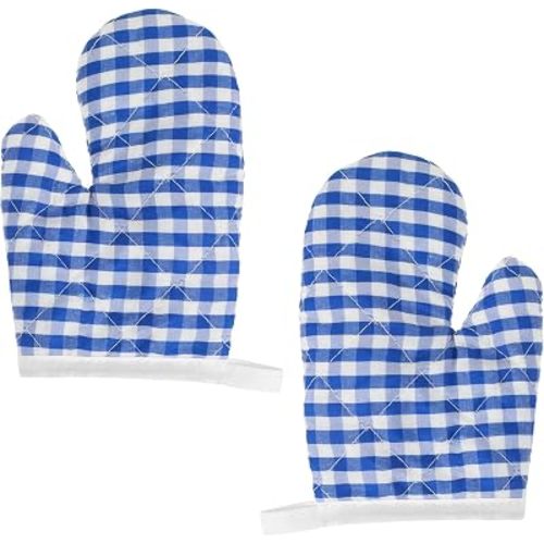 2PCS Oven Mitts, Blue Checkered Oven Mitts, Cute Kitchen Mitt for Safe Cooking Baking, Play Oven Mitt Heat Resistant, Easy Bake Oven Accessories, Mini Baking Gloves