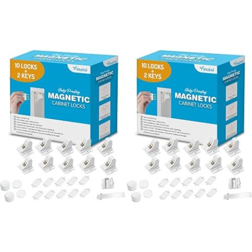 Vmaisi Adhesive Magnetic Locks for Cabinets & Drawers (10 Locks and 2 Keys) (Pack of 2)