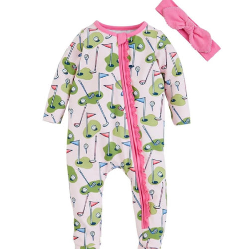 Mud Pie Pink Golf Print Sleeper & Headband Set | Basically Bows & Bowties