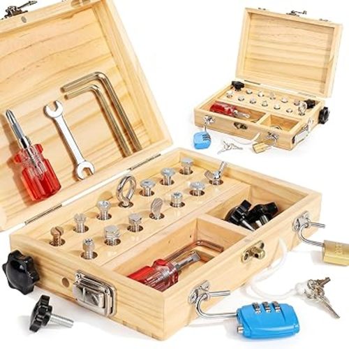 Lehoo Castle Montessori Screwdriver Board Set, Wooden Busy Board with Lock and Key, Kid Tool Set Montessori Toys for Toddlers 3-5, Preschool Learning Fine Motor Skills Toys Sensory Gift
