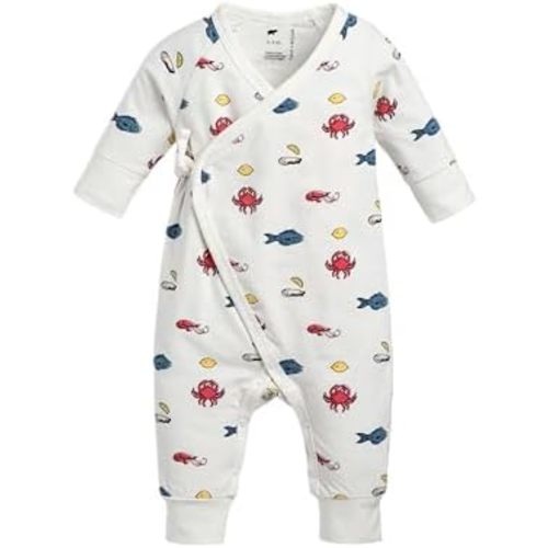 monica + andy Kimono Tie Long Sleeve One Piece, 100% Organic Baby Clothes for Girls & Boys, Preemie, Newborn & Infant