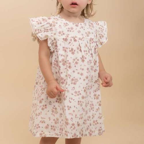 Organic Short Sleeve Flutter Dress, Petit Floral - Makemake Organics | Maisonette