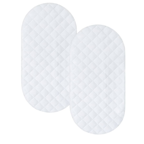 Bassinet Mattress Pad Cover Fit for Hourglass/Oval Bassinet Mattress, Waterproof Bassinet Mattress Protector Quilted Bassinet Sheets (32"x17") 2 Pack for Boys Girls, White