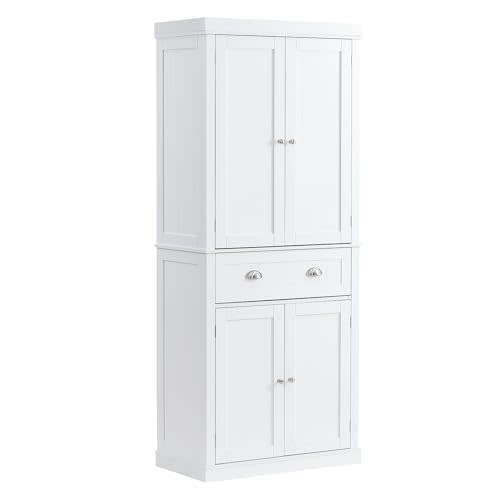 VEVOR 72" Tall Storage Cabinet with Doors, Drawer, 3 Adjustable Shelves, Utility Pantry for Kitchen, Living Room, Dining, Laundry, Pearl White