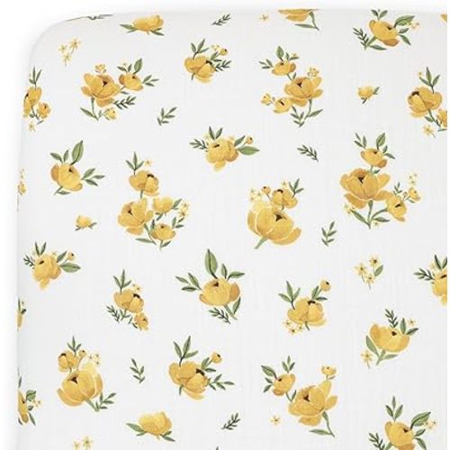 Little Unicorn Organic Muslin Crib Sheet | Soft & Breathable Fitted Sheet for Crib Mattress | 100% Cotton 52"x28" | (Yellow Roses)