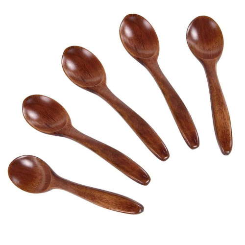 5Pcs Vintage Natural Wooden Spoons For Seasoning, Coffee, Tea, Jam, Baby Feeding Spoon
