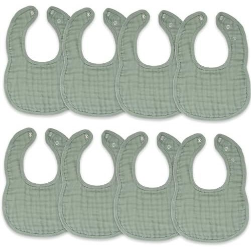 Comfy Cubs Muslin Bibs, Pack of 8 - Cotton Bibs - Fern