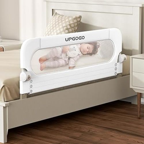 Folding Bed Rail for Toddlers,Baby Bed Rail Guard with Reinforced Anchor Safety System,Fit Bunk,Full Size,Queen,King,Twin(White,43"x23.6")
