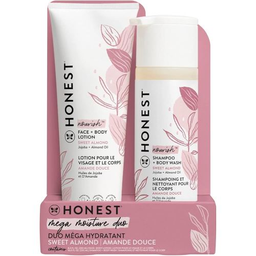 The Honest Company 2-in-1 Cleansing Shampoo and Body Wash Face Lotion Bundle Gentle for Baby Naturally Derived Sweet Almond Nourish 18.5 fl oz