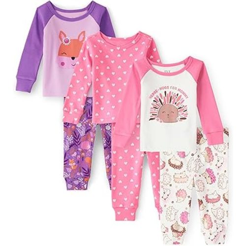 The Children's Place Baby Girl's and Toddler Long Sleeve Top and Pants Snug Fit 100% Cotton 3 Pack Pajama Set