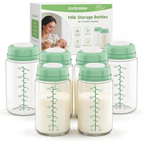 Breastmilk Storage Bottles Compatible with Momcozy 22oz Breast Milk Cooler & Spectra Pumps, 10oz Wide-Neck BPA-Free Pump Collection Bottle for Pumping, Fridge Store & Feed, 6 Pack