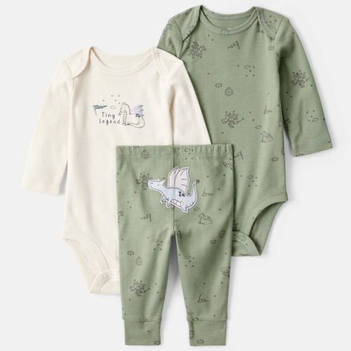 Green/White Baby Boy Dragon Print Cotton Long-Sleeve Bodysuit & Pant Set - Green/White | Carter’s Oshkosh Canada