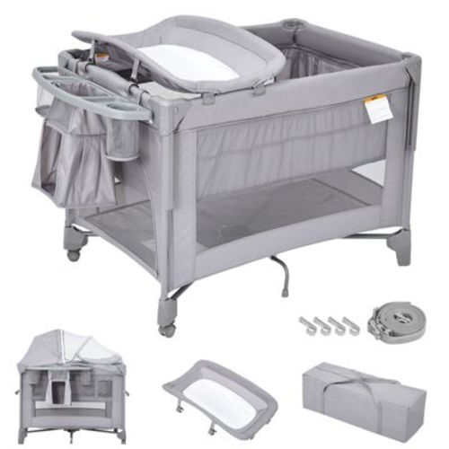 3 in 1 Baby Bassinet, Bedside Crib Sleeper, Diaper Changer, Crib with Detachable Mosquito Net & Bottom Storage for Newborn to Toddles, Light Gray
