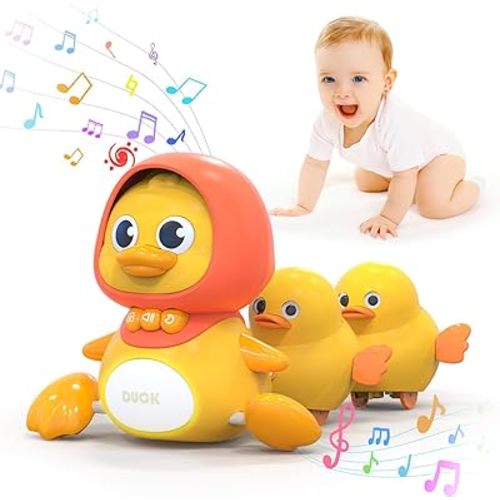 Crawling Duck Musical Toy, Baby Toy for Toddler, Sound Toys for 18+ Months, Early Educational Baby Toys with Light, Includes One Large Duck and Two Ducklings (Batteries Included)