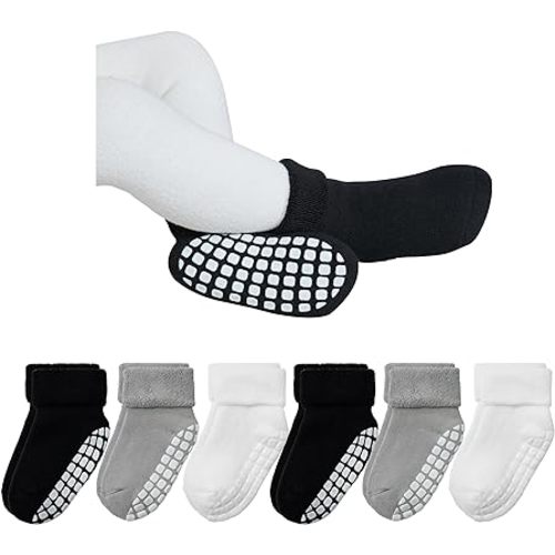 VWU Baby Toddler Kids Ankle Crew Socks with Grips Unisex Warm Thick Cotton Winter Socks 0-10T 6/8 Pack