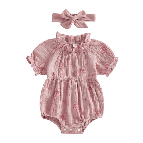 Newborn Baby Girl Clohtes Muslin Bubble Romper Summer Cute Vintage Ruffle Short Sleeve Infant Bodysuits Outfit
