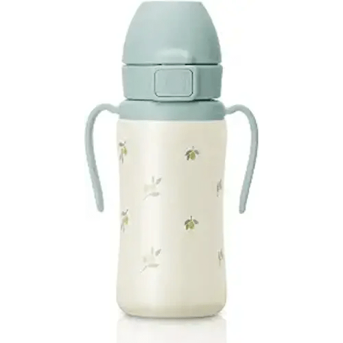 GROSMIMI Stainless Steel Baby Straw Cup, Insulated Spill-Proof Sippy Cup with Carry Strap & Flip-Top for Toddlers 12+ Months, Bite-Resistant Silicone Straw, BPA-Free, Stage 2, 10oz (Olive)