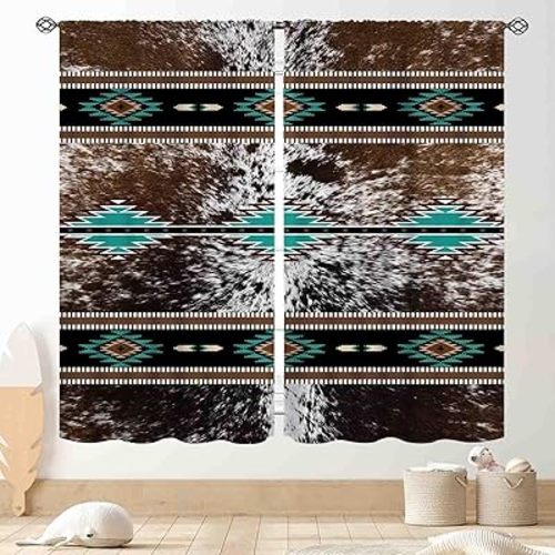 Western Curtains for Bedroom, Southwestern Brown Cow Print Highland Cowhide Cow Skin Fur Printed Rustic Farmhouse Cottage Kitchen Drapery for Living Room Bathroom Window 2 Panels, 42"x45" Inch