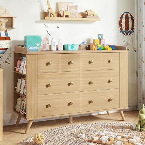 Kids Dresser Cabinet with 8 Drawers, Baby Dresser, Natural
