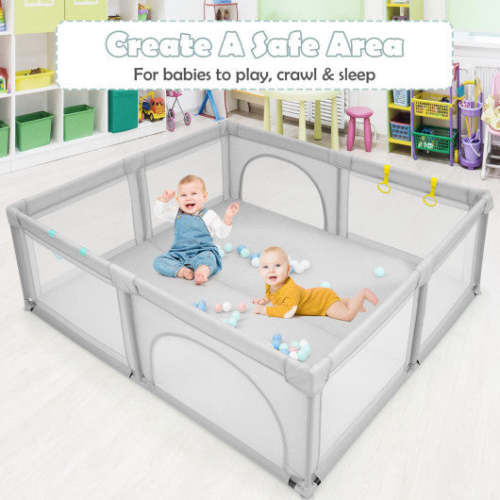 Large Infant Baby Playpen Safety Play Center Yard With 50 Ocean Balls-Gray