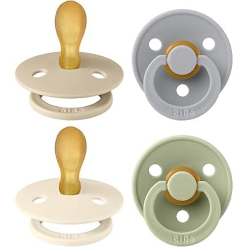 BIBS Colour Pacifier with Symmetrical Nipple| Natural Rubber Baby Pacifier | Set of 4 BPA-Free Soothers | Made in Denmark | Cloud Mix | Size 6-18 Months
