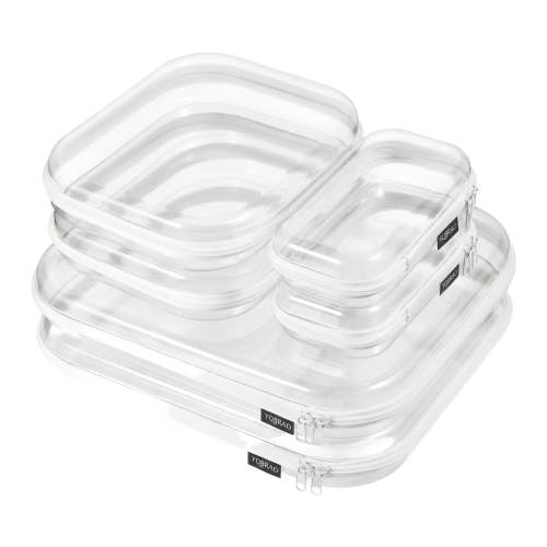 6 Pack Clear Hard Shell Zipper Case, Heavy Duty Crush-Proof Cosmetic Organizer Pouches, TSA Approved Travel Makeup Bag for Toiletries & Electronics, Multi-Size Storage Set (2L, 2M, 2S)