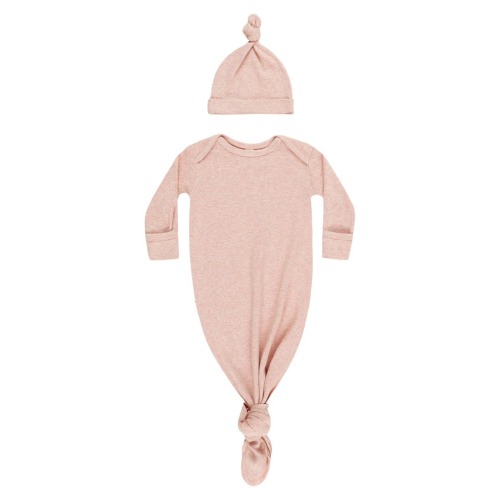 Rib Knotted Stretch Organic Cotton Blend Gown & Hat Set