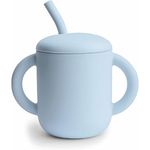 mushie 100% Silicone Training Cup & Straw for Toddlers | 6 Months+ (Powder Blue)