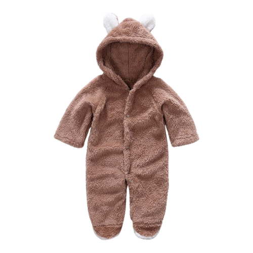 Winter Toddler Newborn Thick Coat Solid Color Button Fleece Warm Outerwear Baby Boys Girls Jumpsuits Onesie Jackets (6-9 Months, Coffee)