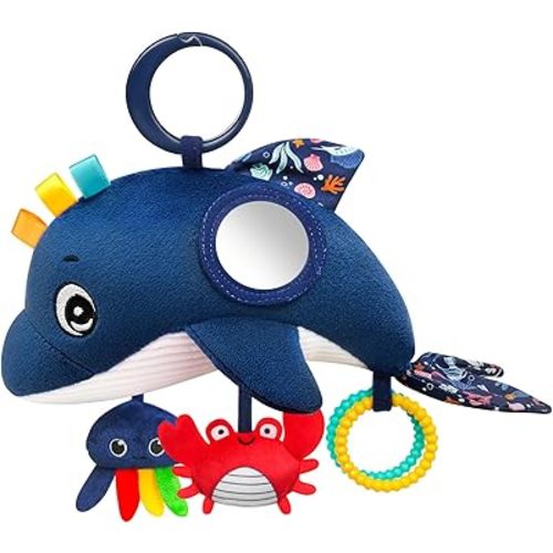 TSYAN Car Seat Toys for Babies 0-12 Months,Hanging Baby Activity Toy for Car seat,Stroller,Crib & Gym,Infant Plush Rattle with Mirror, Crinkle, Clip-On for Boys & Girls