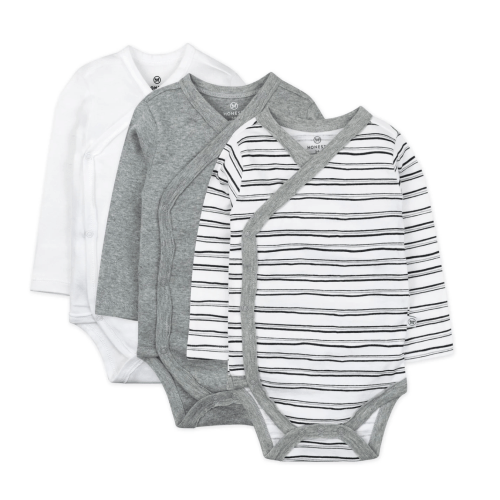 3-Pack Organic Cotton Long Sleeve Side-Snap Bodysuits | Sketchy Stripe