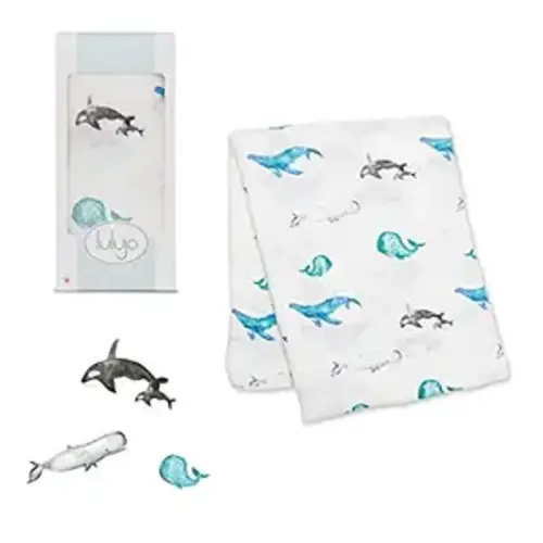 lulujo Baby Swaddle Blanket| Unisex Softest Bamboo Viscose Swaddle Blanket| Neutral Receiving Blanket for Girls & Boys 47in x 47in Whales - 47x47 Inch (Pack of 1)
