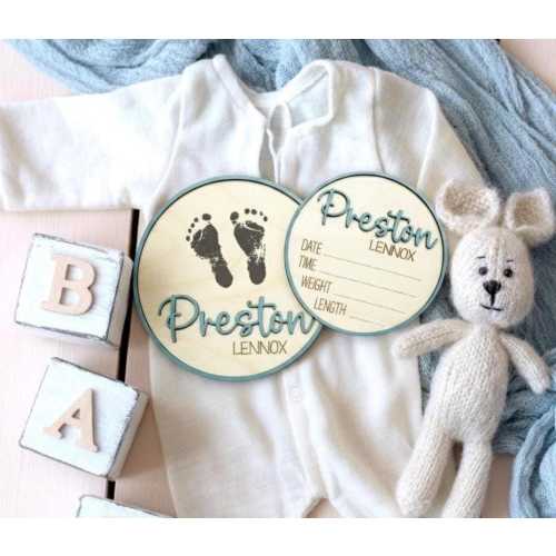 Birth Announcement Sign | Hospital Baby Name Plaque | Birth Stats & footprint Keepsake