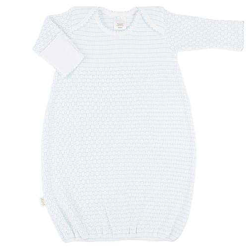 Paty Knit Overlap Shoulder Pinstripe Gown, No Bow