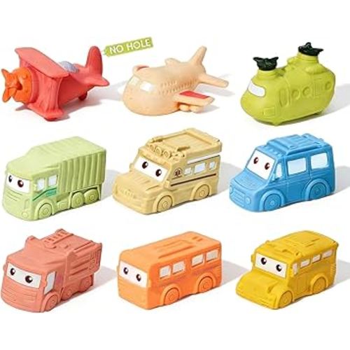 Baby Bath Toys 9 Pack Cars Floating Bath Toys Mold Free, for Infants 6-12 & Kids Ages 1-3, No Hole Bathtub Toys for Toddlers 1-3 Water Pool Toy for Baby Toddler