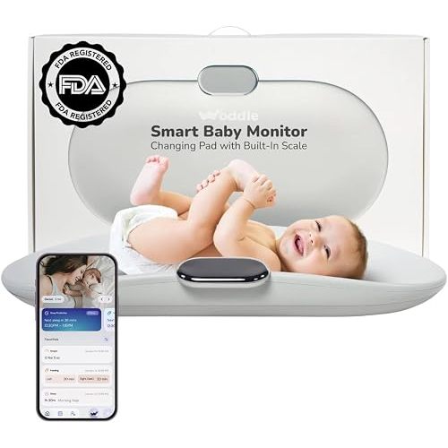 Woddle Multifunctional Smart Baby Changing Pad with Medical Grade Scale for Critical Weight Monitoring + AI App, Noise Machine, Warmer, Night Light, Touchscreen Tracker, All-in-One