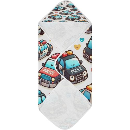 Cute Police Cars Baby Bath Towel, Hooded Baby Towel for Newborn 30 x 30 in - Muslin Cotton Baby Towels for Infant, Toddler and Kids